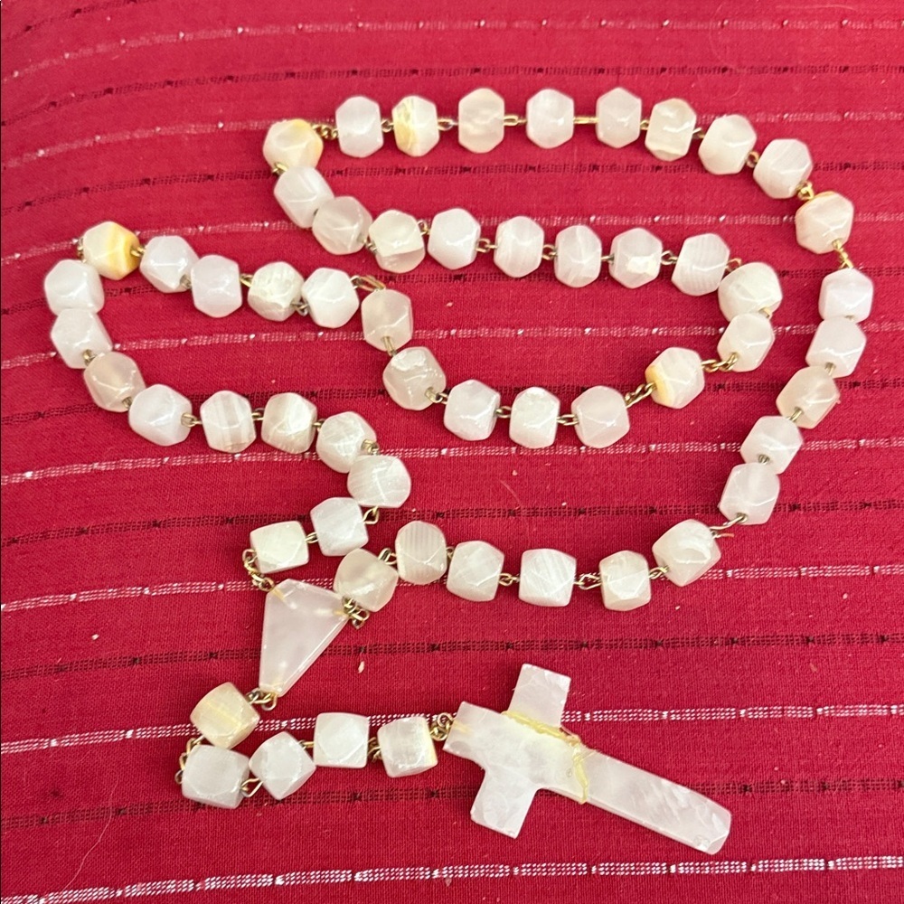 Large 56 » Handcrafted Rosary with Natural Stone Beads. Needs repair